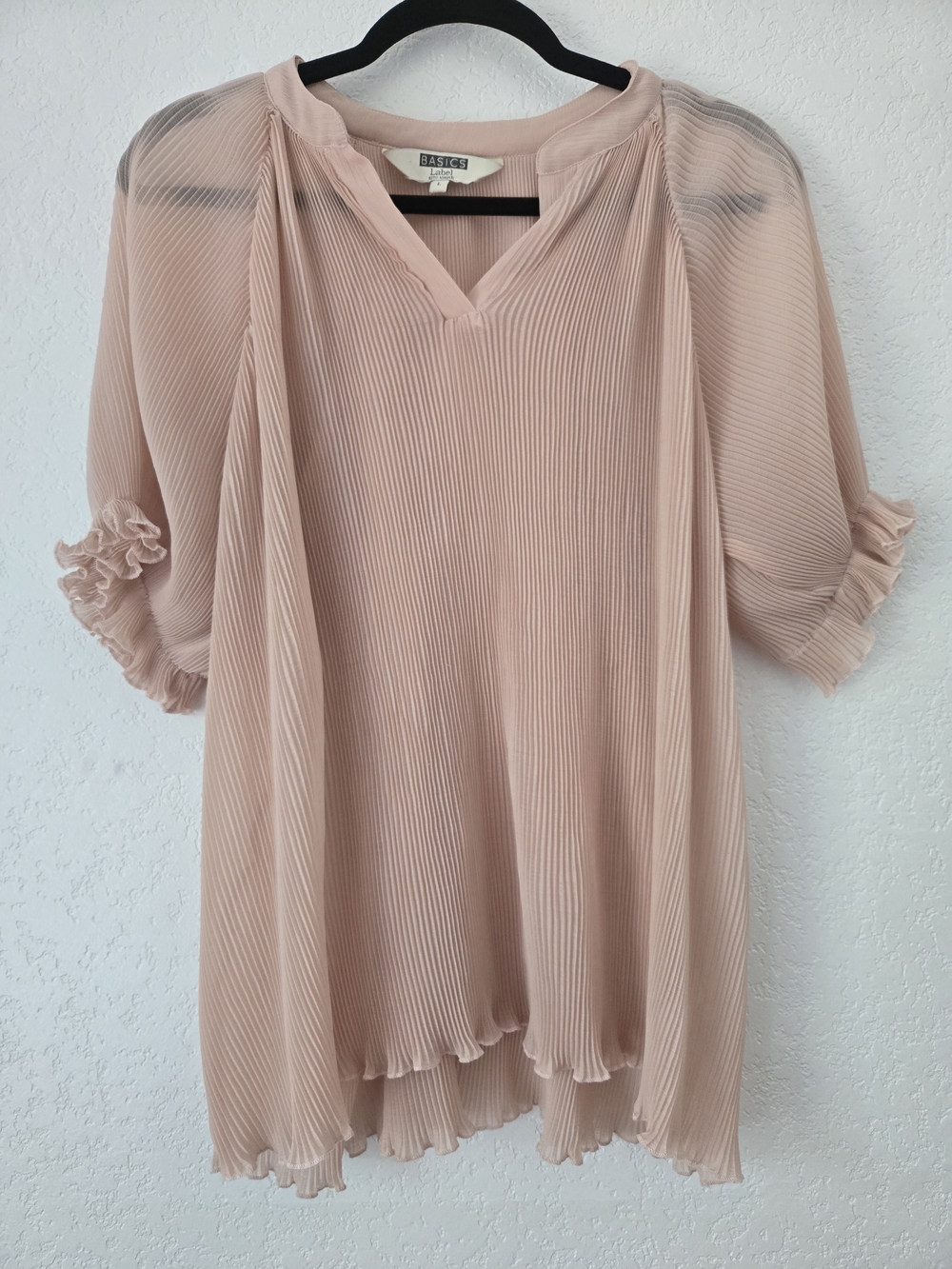 Ritu Kumar Pale Blush Pleated V-Neck Ruffle Sleeve Blouse